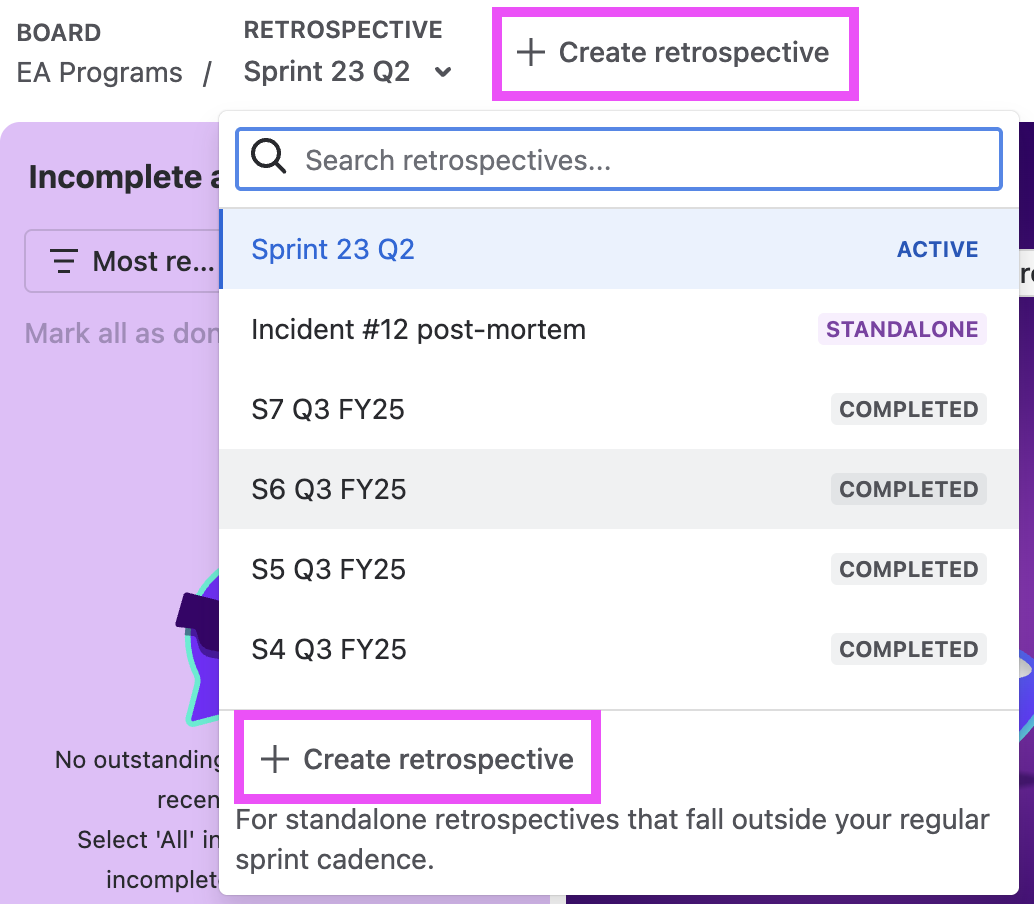 Managing retrospectives for your Jira board | Easy Agile Help Center